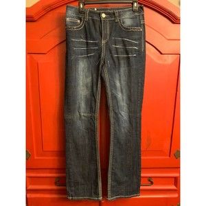 Live Hard Play Hard Rivet Rhinestone Embellished Jeans EUC Aztec Pockets Size 6